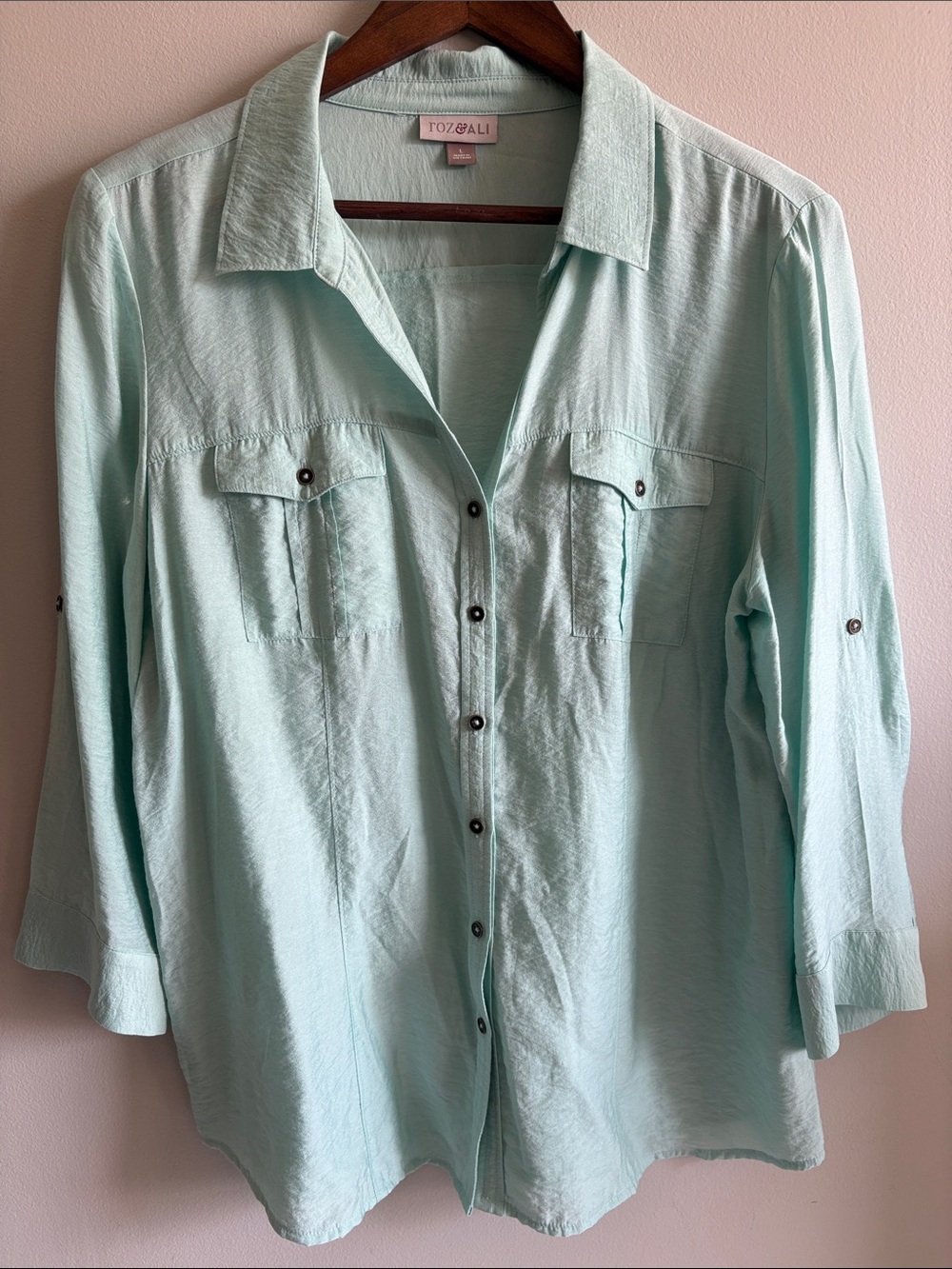 Roz & Ali Mint Green Button Up Blouse L